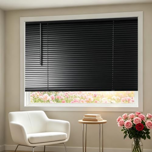 82-Inch Width Cordless Aluminum Mini Blinds - Blackout Window Shades for Living Room & Bedroom