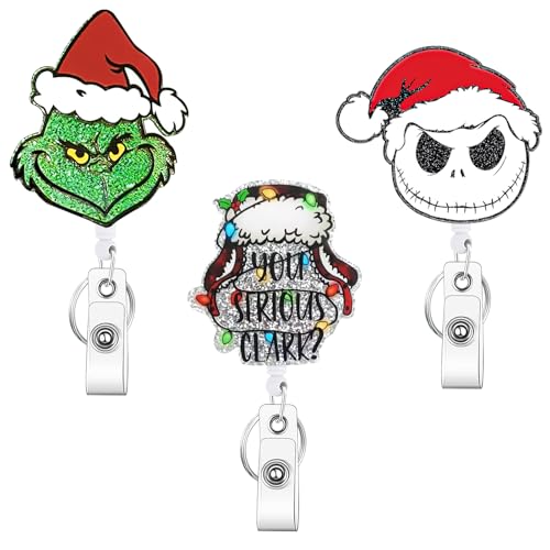 3Pcs Christmas Badge Reels Retractable Clip for Nurse Teacher Doctor Alligator Swivel