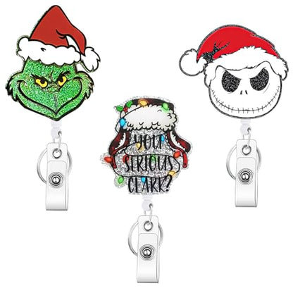 3Pcs Christmas Badge Reels Retractable Clip for Nurse Teacher Doctor Alligator Swivel