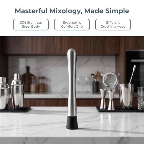 8-Inch Stainless Steel Cocktail Muddler for Fruit and Herb Crushing