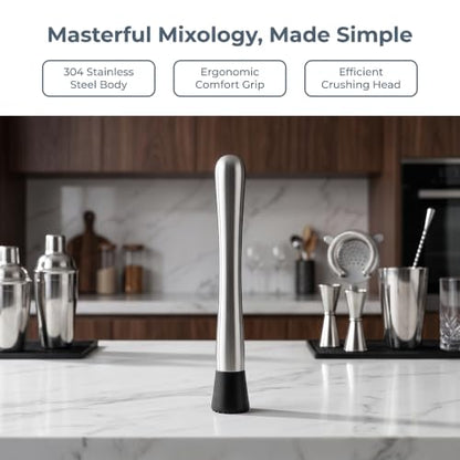 8-Inch Stainless Steel Cocktail Muddler for Fruit and Herb Crushing