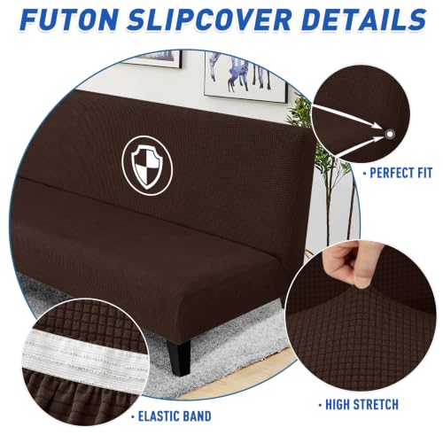 Dark Coffee Stretch Futon Cover Full Size Sofa Bed Slipcover - Armless