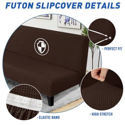 Dark Coffee Stretch Futon Cover Full Size Sofa Bed Slipcover - Armless