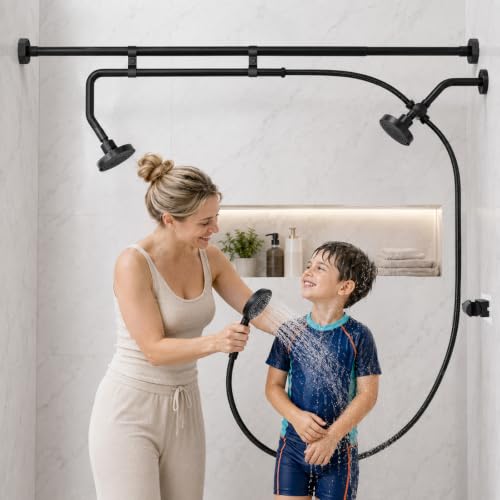 Dual Shower Head Set for Two - No-Drill Handheld & Overhead Combo
