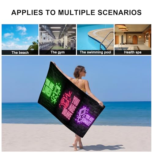 Green Pink Video Game Bath Towels Set of 3 - Soft Absorbent Quick Dry Gaming Icons