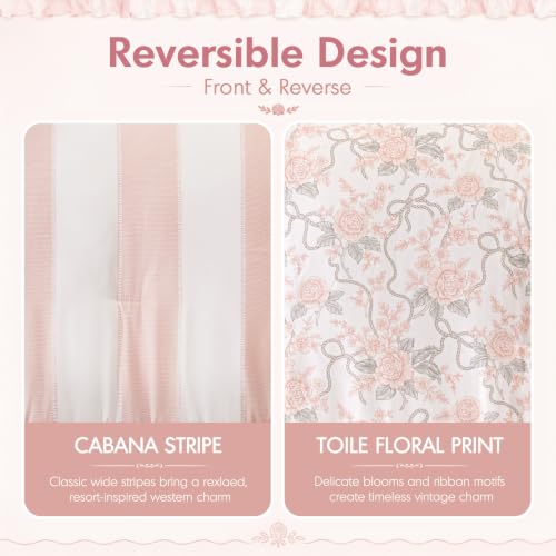 Pink Floral Comforter Set Full/Queen - 4 Piece Bed Bedding with Ruffle Edge & Reversible Floral Design
