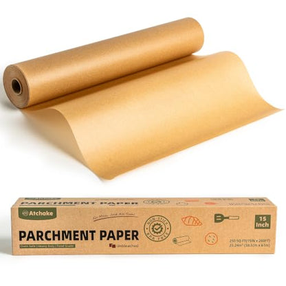 Unbleached Baking Parchment Paper Roll - 15 Inch, Heavy Duty & Food Safe