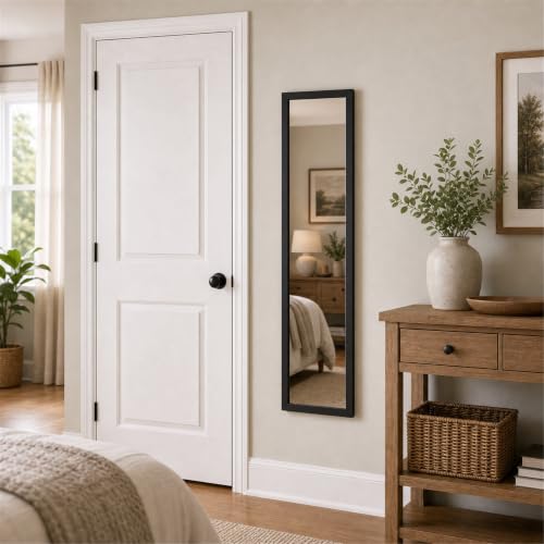 Full Length Door Mirror 13.8" x 0.4" Black Rectangular Wall Mirror for Bedroom