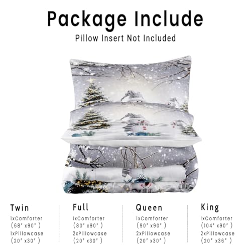 King Size Christmas Snowman Comforter Set - Snowy Forest Bedding, 104x90 Inch