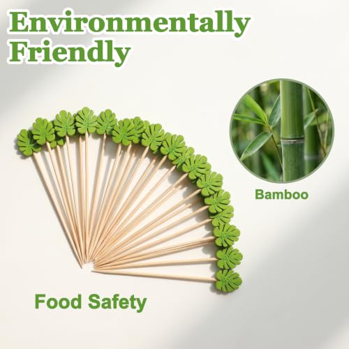 120 Pcs Green Monstera Leaf Cocktail Picks - Bamboo Fancy Appetizer Skewers