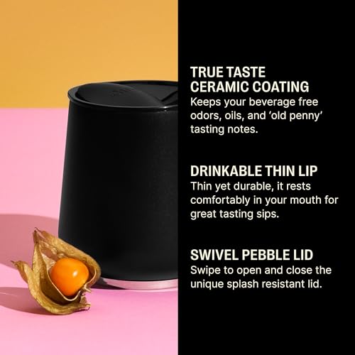 Fellow 12 oz Ruby Wine Tumbler - Insulated Stainless Steel Wine and Cocktail Tumbler with Ceramic Interior and Swivel Pebble Lid (Matte Black)