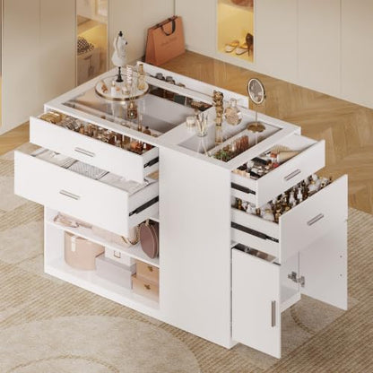 Bedroom Closet Island with 6 Drawers, White Armoire Wardrobe Island