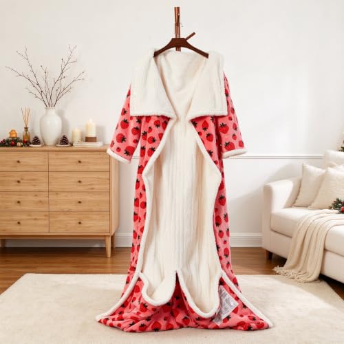 Garvee Wearable Heated Blanket with Sleeves & Foot Pocket - Strawberry Print
