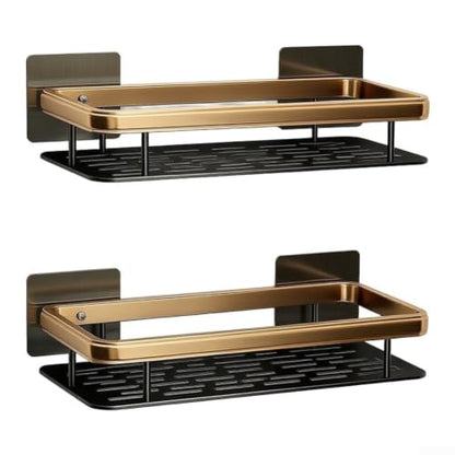 Black Gold Bathroom Shelf 30cm No Drill Wall Mount Corner Storage