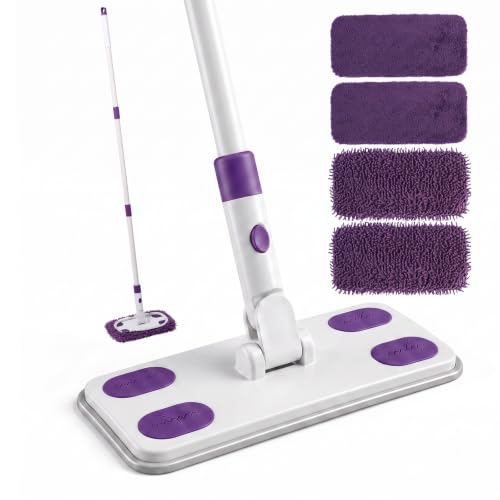 Purple 2-in-1 Sweeper Mop with 4 Washable Microfiber Pads - Eco-Friendly & Deep Cleaning