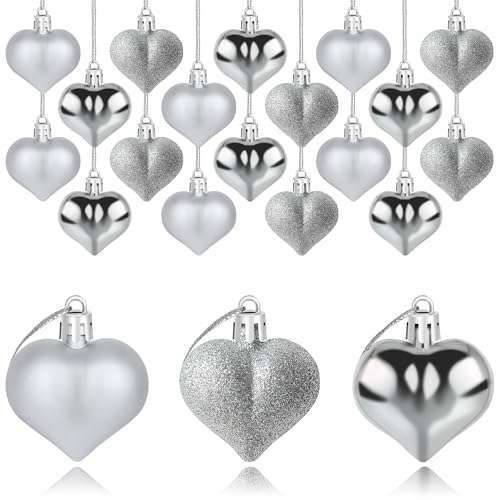 Silver Heart Ornaments 24 Pieces - Matte, Glossy & Glitter Finish, Valentine's Day Decor Variation of THIS listing: Silver / 24