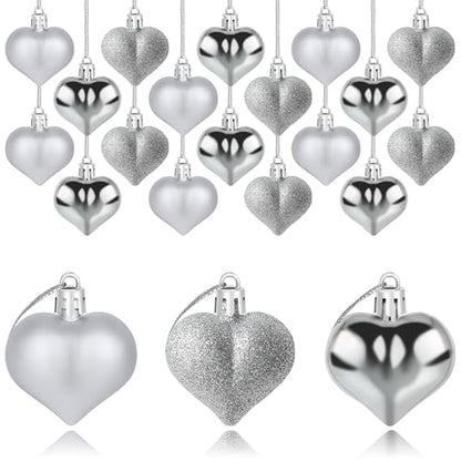 Silver Heart Ornaments 24 Pieces - Matte, Glossy & Glitter Finish, Valentine's Day Decor Variation of THIS listing: Silver / 24