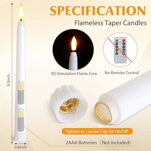 8.5 Inch Flameless Taper Candles Bulk 50 Pack Battery Operated White LED