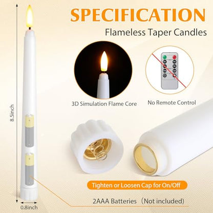8.5 Inch Flameless Taper Candles Bulk 50 Pack Battery Operated White LED