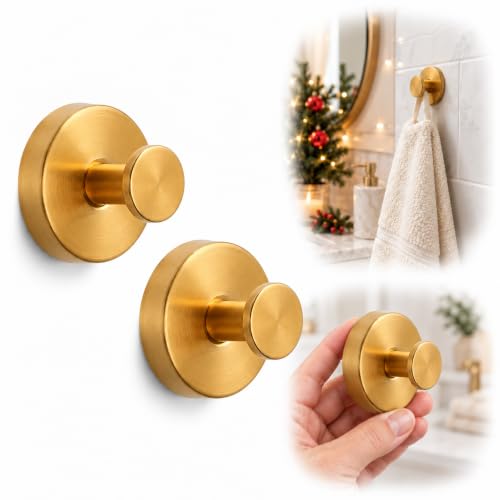 No Drill Gold Suction Cup Hooks for Wreaths - Reusable Holiday & Household Decor - 2 Pack