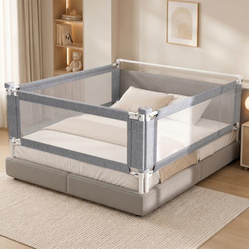 3-Piece Queen Size Bed Rail Guard for Toddlers - Adjustable Safety Bed Rails, Grey (3 Side, 78.7"x78.7"x60")