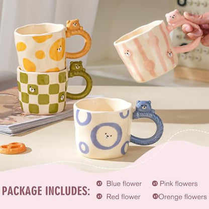 Cute 3D Cartoon Bear Ceramic Mug 11oz - Handmade Animal Coffee Cup Gift