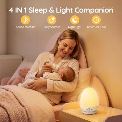 Night Light with 18 White Noise Sounds, RGB Egg Lamp - White