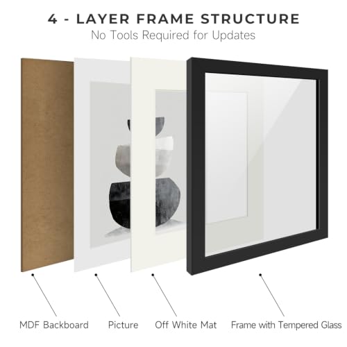 11x14 Metal Picture Frame with 8x10 Mat & Tempered Glass, Black Aluminum