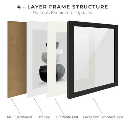 11x14 Metal Picture Frame with 8x10 Mat & Tempered Glass, Black Aluminum