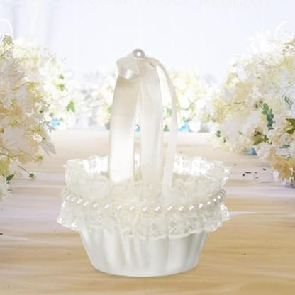 Wedding Satin Flower Girl Basket for Ceremony & Gift Holding - B