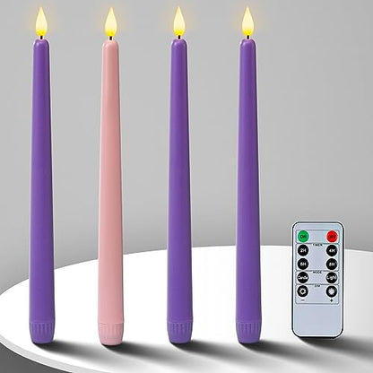 Homemory Flickering LED Advent Candles Set of 4 with Remote Timer - Purple & Pink