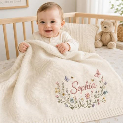 Baby Blanket Custom Knit Embroidered with Name for Girls & Boys - Style 6