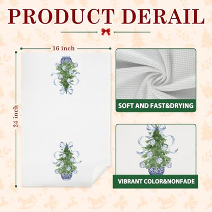 Christmas Blue Chinoiserie Kitchen Towels Set of 2 - Holiday Dish & Hand Towels