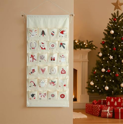 Christmas 24 Day Reusable Hanging Advent Calendar with Pockets - Fillable Holiday Decoration C