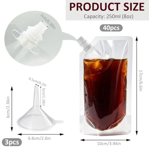 40 Pack Reusable Leak-Proof Plastic Drink Flasks with Funnels - 8oz