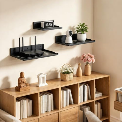 Foldable Wall-Mount Router Shelf 14" Black Metal Storage Organizer