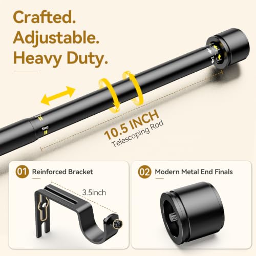 Black Curtain Rod 32-86 Inches Telescoping Metal Rod for Windows - 2 Pack