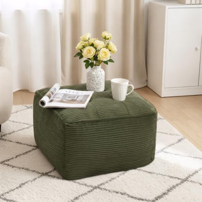 Green Square Corduroy Ottoman Pouf Footrest - Oversized Home Decor, 26x26 Inch - Green / 1PC