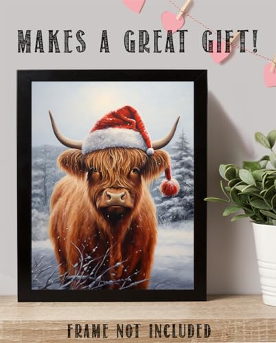 Christmas Wall Decor Highland Cow Poster - 11x14 Unframed Farmhouse Art Print