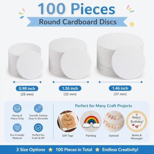 25mm Round Cardboard Paper Circles - 100 DIY Craft Discs for Drawing Painting