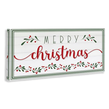 Christmas Floral Holiday Leaf Canvas Wall Art - 17 x 40 Inches with Merry Christmas Sign Variation
