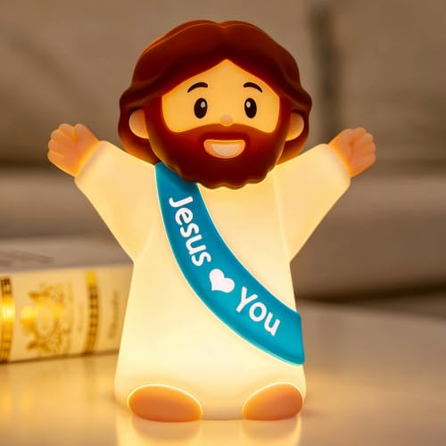 Rechargeable Silicone Jesus Night Light for Kids - Blue Jesus Lamp with Touch Control