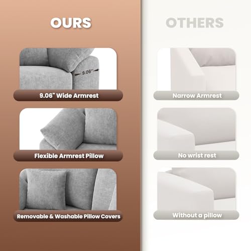 75.6-Inch Light Gray Cloud Boneless Sofa Loveseat with 4 Pillows - Modern Living Room