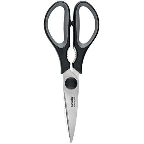 Tovolo Elements Heavy Duty Kitchen Shears with Sheath for Food Prep Trimming Meat and Vegetables, Small, Charcoal, Black