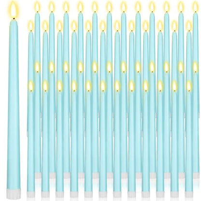 48 Pack Flameless LED Taper Candles - Teal, 11 Inch Battery Operated