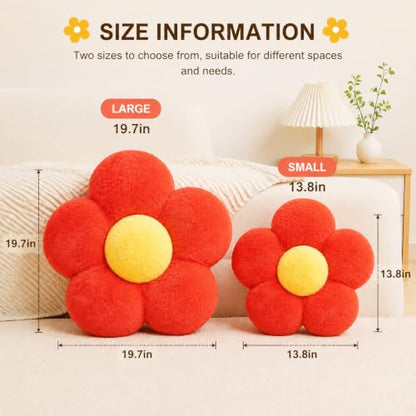 Plush Daisy Flower Throw Pillow - Red, 13.8x13.8 Inches - Floor Seat Cushion
