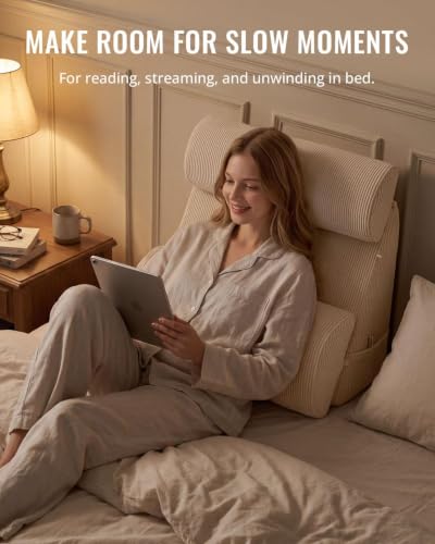 Beige Reading Pillow with Adjustable Support - Wide Backrest, 19 Inch