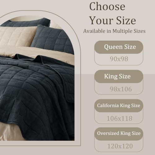Oversized King Cotton Quilt Set Blue-Gray 120x120 with Pillow Shams - Fluffy Slumbers