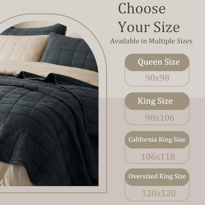Oversized King Cotton Quilt Set Blue-Gray 120x120 with Pillow Shams - Fluffy Slumbers