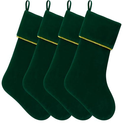 Dark Green Velvet Christmas Stockings Set of 4 - 18 Inch Holiday Decor